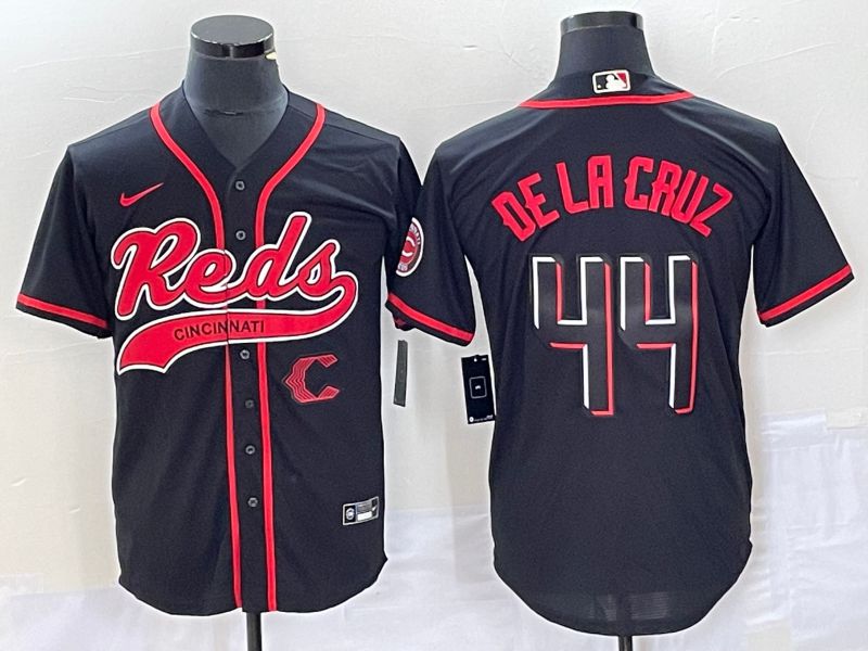 Men Cincinnati Reds #44 De La Cruz Black Nike 2023 Game MLB Jersey2